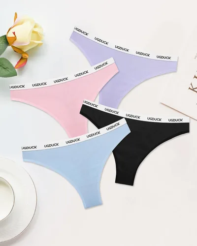 Vista 6 de Paquete de 6 tangas de algodón para mujer, paquete de 6 calzones de algodón de tiro alto, ropa interior transpirable S-XL
