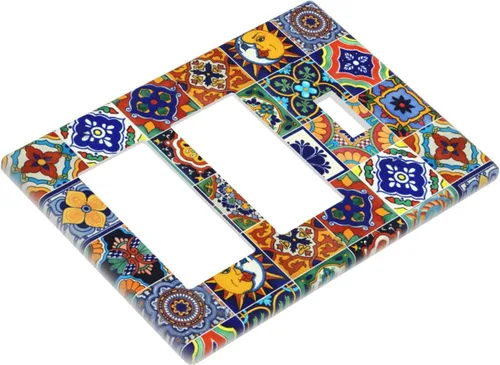 Vista 3 de Talavera - Azulejos mexicanos con 1 palanca, 2 placas de pared, placas de pared para decorar tomas de corriente, placa de interruptor decorativa