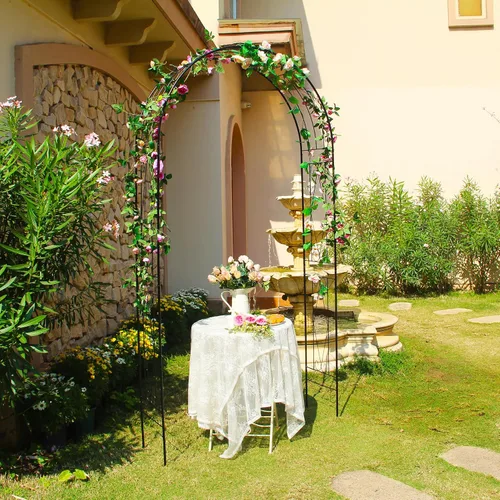 Vista 5 de Arco de jardín, 94.5 pulgadas de alto x 47.2 pulgadas de ancho, cenador de jardín para varias plantas trepadoras, arco de hierro decorativo