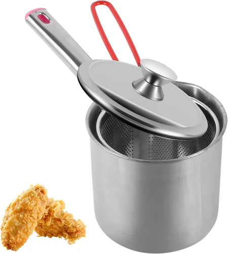 Vista 5 de Olla para freidora con cesta coladora, capacidad de aceite de 1.8L, acero inoxidable, manual (estufa), freidora