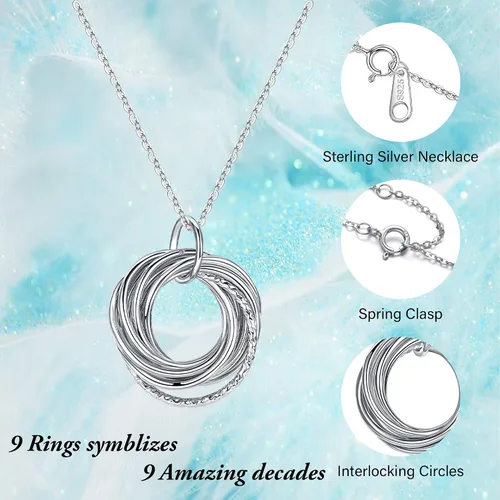 Vista 7 de PAERAPAK Regalos de cumpleaños para mujer, collar de cadena de plata de ley, collar de círculos de 30, 40, 50, 60, 70, 80, 90, collar de cumpleaños