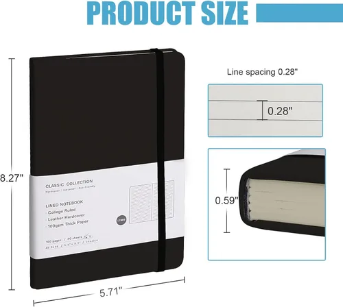 Vista 2 de Cuaderno rayado con tapa dura para hombres y mujeres – Cuadernos para escribir, trabajo, escuela, hogar y notas diarias, 160 páginas – Tamaño A5