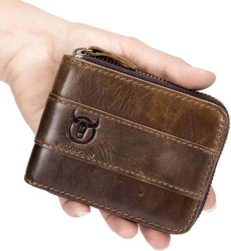 Vista 4 de Cuero auténtico hombres billetera cremallera RFID bloqueo vintage billeteras billeteras billeteras