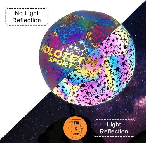 Vista 2 de WTOPSBO - Balón de fútbol tamaño 4/5, pelota de fútbol holográfica reflectante brillante, pelotas de fútbol de cuero PU brillante