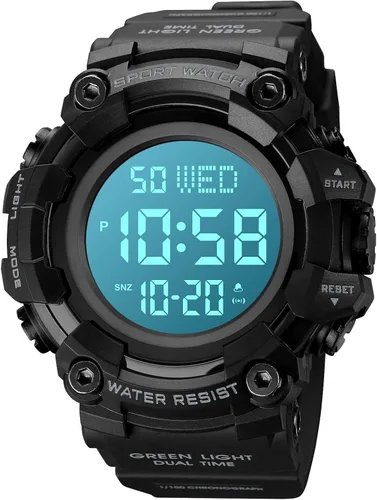 Vista 2 de XCZAP Cronómetro de esfera grande para hombre, relojes de pulsera digitales con luz LED, reloj de cuenta regresiva impermeable 5Bar