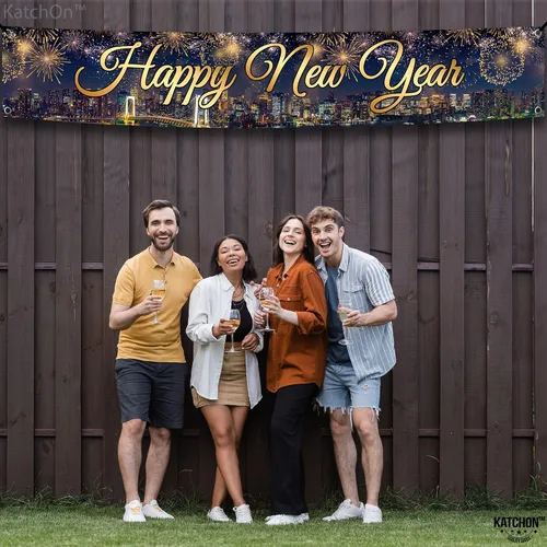 Vista 6 de KatchOn Cartel de Feliz Año Nuevo 2025, extragrande, 120 x 20 pulgadas Suministros para fiestas de Nochevieja 2025, decoraciones nuevas 2025