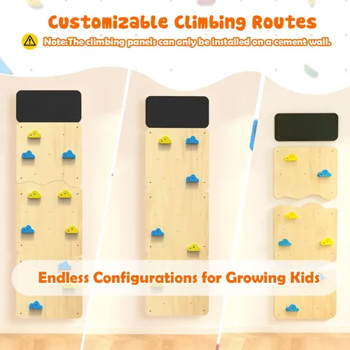 Vista 5 de Pared de escalada de madera para niños, paneles de pared de escalada interior con 12 soportes de roca, juguete de escalada Montessori para sala