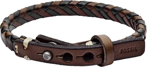 Vista 2 de Fossil Pulsera casual de acero inoxidable y cuero genuino para hombre, Acero inoxidable, Sin gemas.
