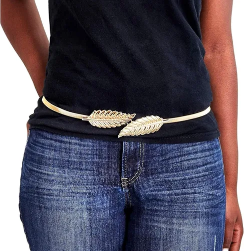 Vista 4 de Juvale Cinturones de cintura metálicos elásticos y ajustados, cinturones de metal dorado y plateado de dos tonos para mujer con patrón de hojas