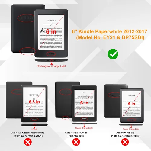 Vista 2 de Fintie Funda tipo libro para Kindle Paperwhite de 6" 2012-2017 (modelo núm. EY21 y DP75SDI) – Funda de piel vegana a prueba de golpes con apagado
