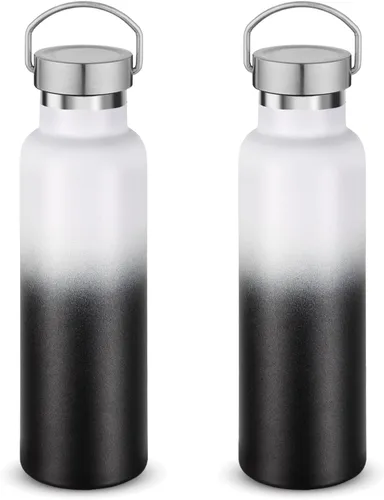 Vista 13 de Neihepal Botellas de agua de acero inoxidable negras, botella de viaje de doble pared con aislamiento al vacío de 20 onzas con tapa a prueba