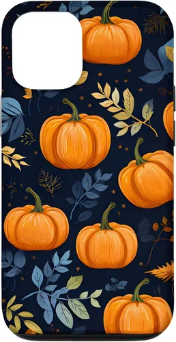 Vista 26 de iPhone 16 Calabazas y Hojas de Otoño Patrón Fondo Oscuro Caso