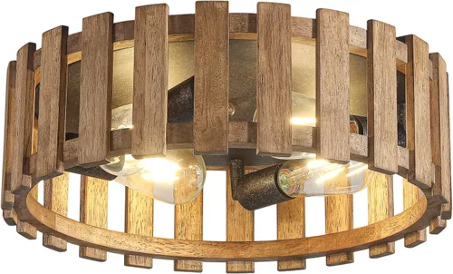 Vista 13 de Lámpara de techo de montaje empotrado de granja, lámpara de madera cerca del techo, accesorios de iluminación rústicos de pasillo para cocina