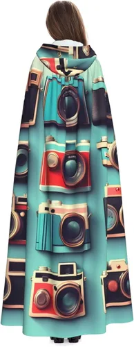 Vista 4 de Retro Cool Camera Collection Print Magic Hooded Cloak Cape With Unisex Robe For Masquerade Parties Carnival Decor