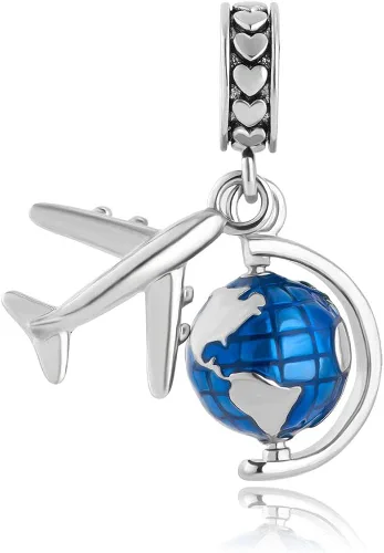 Vista 2 de Charm Beads Pendants Fit for Pandora Bracelets Necklace Spinning Globe Airplane Travel Enamel Dangel