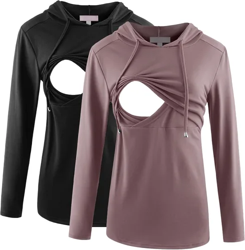 Vista 69 de Bhome Camisa de lactancia de manga larga con capucha para lactancia materna
