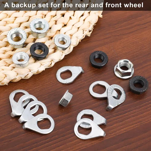 Vista 3 de Kit de arandela de seguridad de tuerca de eje de rueda de bicicleta y cubo de bicicleta, piezas de tuercas con bridas Accesorios para eje de rueda