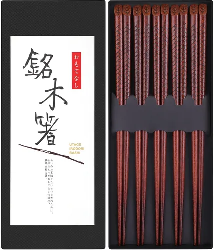 Vista 12 de Antner 5 pares de palillos de bambú reutilizables, exquisitos palillos de estilo japonés con caja negra para sushi, ramen, olla caliente y comedor
