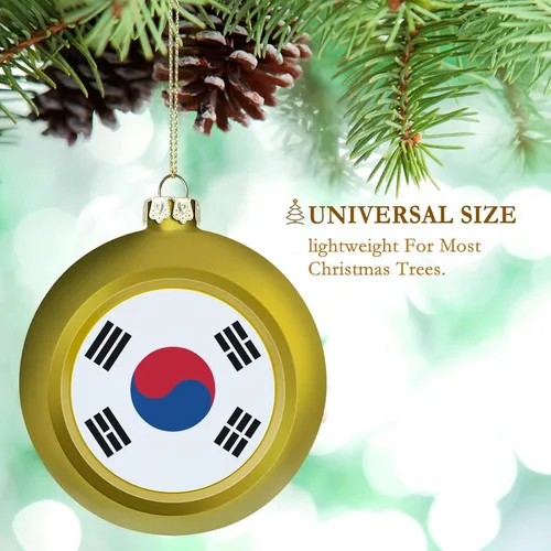 Vista 3 de Adornos de bolas de Navidad con bandera de Corea del Sur para Navidad, bolas de Navidad de estilo dorado para decorar 1 unidad