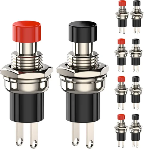 Vista 10 de Interruptor de botón momentáneo, 1A 250VAC SPST Mini interruptores de botón cerrado normal (NC) tapa negra y roja - 10 piezas Negro&rojo