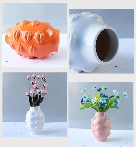 Vista 2 de Ceramic Flower Vase, Ornament Vase Lip Flower Vase for Bookcase Home Living Room Decoration - White