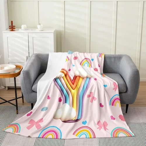 Vista 32 de Erosebridal Rainbow English Alphabet Fleece Throw Blanket 40"x50" - Ultra-Soft for Couch Sofa Bed,Cartoon Letters Flannel Blanket,Love Hearts Fuzzy