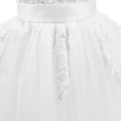 Vista 8 de Vestido de niña de las flores de Navidad con botones drapeados y botones de tul para niños
