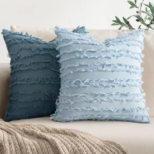 Vista 4 de MIULEE - Juego de 2 fundas de cojín decorativas de lino estilo bohemio, con patrón jacquard a rayas, para sofá, sillón, sala de estar y habitación