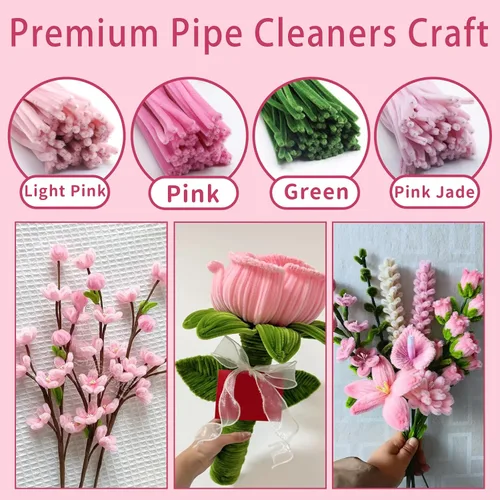 Vista 3 de 600 limpiadores de tuberías rosas para manualidades, tallos de felpilla