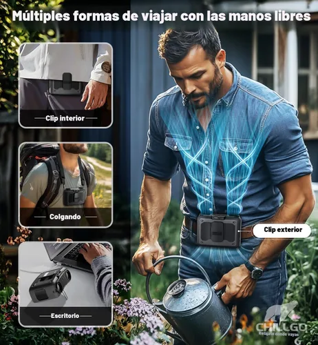 Vista 7 de chillgo Ventilador Portátil de 20000mAh, Ventiladores de Cuello y Cintura de Alta Velocidad con Motores Duales y 200% de Flujo de Aire Potente