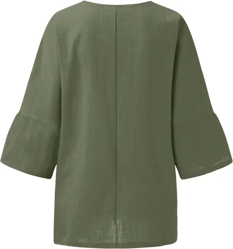 Vista 5 de Blusas de verano para mujer, manga corta, cuello redondo, línea de algodón, blusa suelta