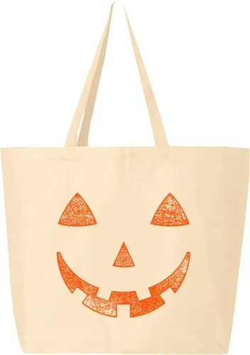 Vista 5 de shop4ever Orange Jack O' Lantern Pumpkin Face Halloween Trick or Treat Jumbo Bolsa de lona pesada reutilizable