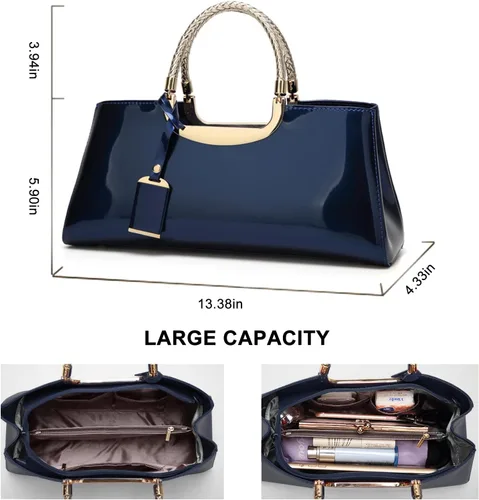 Vista 4 de jessie Bolso de hombro estructurado de piel de charol para mujer, bolsa cruzada con asa superior