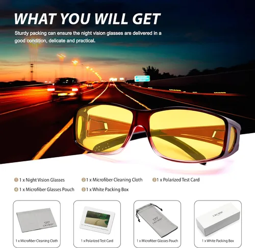 Vista 7 de URUMQI Lentes de conducción de visión nocturna para hombres y mujeres, lentes polarizados antirreflejos, lentes de noche HD amarillos