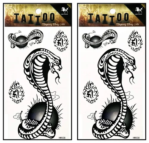 Vista 29 de Tatuajes 2 hojas azul rosa serpiente dragón calavera ala temporal tatuajes arte corporal pegatinas falsas impermeables extraíbles