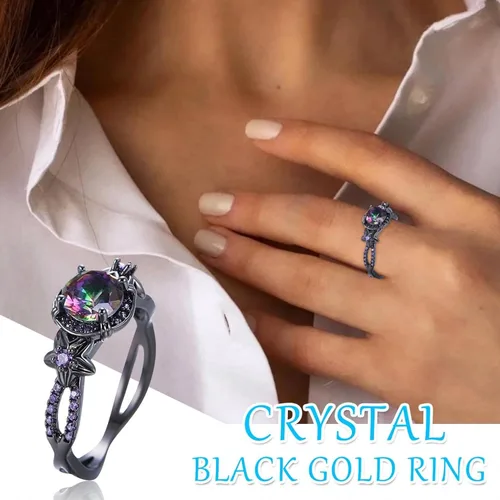 Vista 2 de Anillo de moda con diamantes morados exquisito anillo de circonita de color negro joyería exquisita regalo de Halloween Navidad cumpleaños