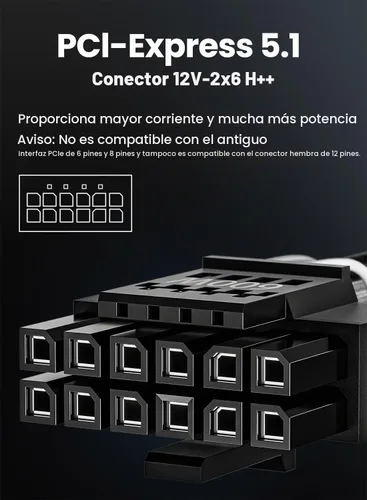Vista 5 de Fasgear Cable de alimentación PCIe 5.1 27.6 in 16pin (12+4) 12VHPWR