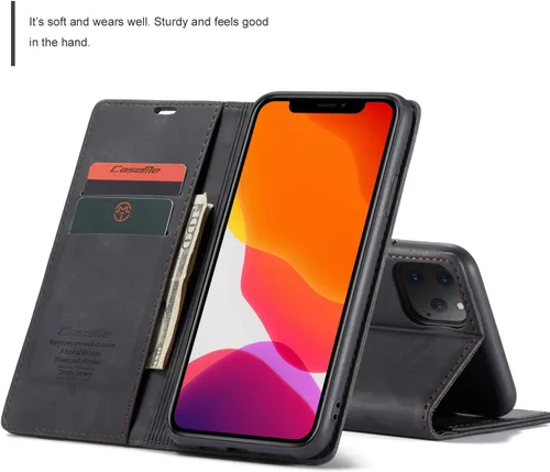Vista 2 de SINIANL - Funda de piel con tapa a prueba de golpes para iPhone 11, color negro Funda plegable con tapa para Apple iPhone 11 2019 6.1 pulgadas
