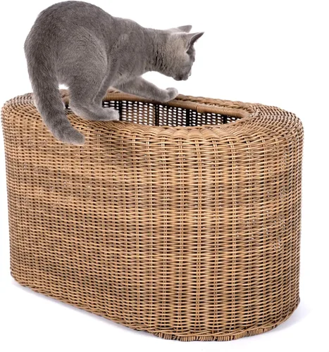 Vista 3 de Divertida casa apilable de mimbre para gatos, casa interactiva de ratán para gatos de interior, para gatos de interior, entrada de casa