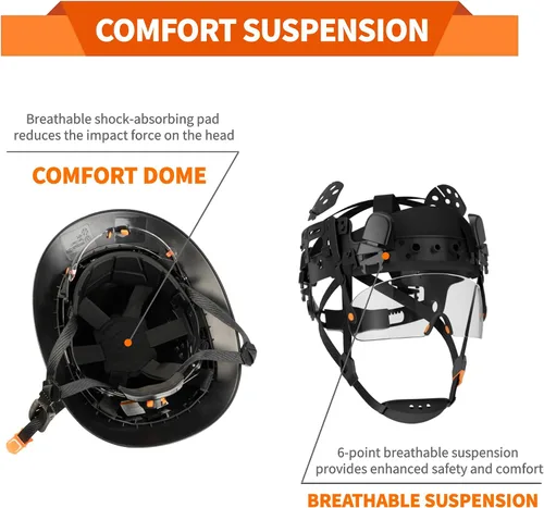 Vista 3 de Casco duro de ala completa con visera, casco de seguridad de suspensión de trinquete de 6 puntos, protección superior de impacto para la cabeza