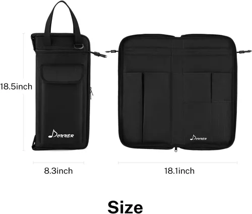 Vista 2 de Donner - Porta baquetas de gran capacidad con espesor, bolsa para baquetas, colgante y portátil para baquetas, cepillos y mazos, hasta 12 pares