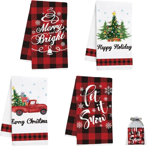 Vista 10 de Nialnant Juego de 4 paños de cocina de Navidad para cocina y baño, regalos de inauguración de la casa, decoración de Navidad para cocina, 16 x 23.6