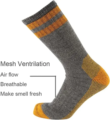 Vista 4 de CEREBRO Calcetines de lana merino para hombre, calcetines acolchados a media pantorrilla, que absorben la humedad, calcetines de senderismo
