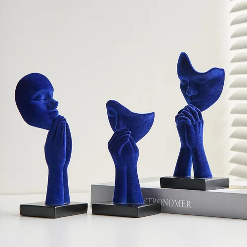 Vista 11 de 3 piezas de estatuas de oración de decoración negra, figuras modernas de oración de paz, detalles de decoración de estantes, escultura de arte