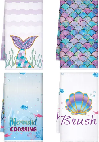 Vista 8 de Bencailor 4 Piezas Toallas de Cocina Decorativas Absorbentes 24 x 16 Pulgadas Toallas de Mano de Té Baño Sirena Mariposa Mármol Regalo para Cocina