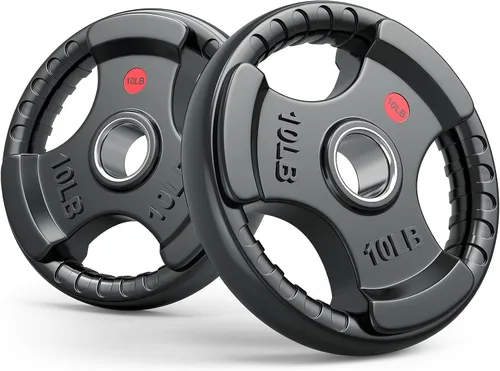 Vista 9 de GIKPAL Discos de peso de goma de agarre olímpico de 2 pulgadas para entrenamiento de fuerza, levantamiento de pesas en el hogar y el gimnasio, juego