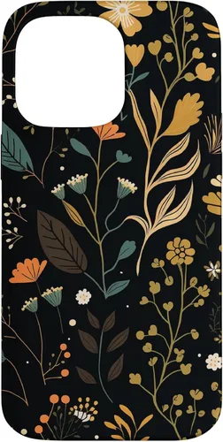 Vista 21 de Floral Aesthetic Simple Boho Modern Botanical Flowers Black Case for iPhone 17