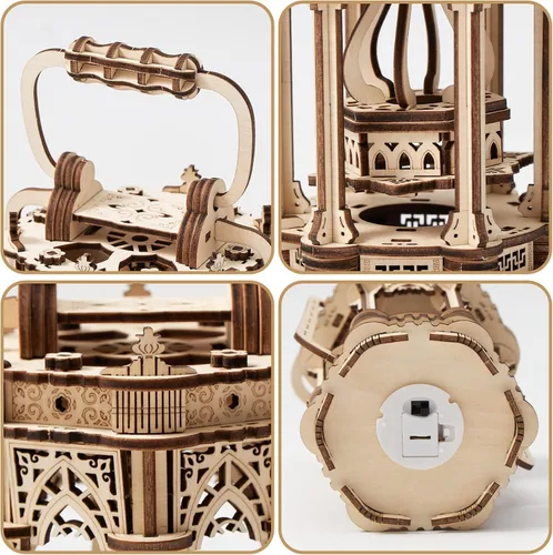 Vista 6 de Rompecabezas de madera 3D para adultos, kits de modelo de linterna vintage con luz, kits de modelo de linterna de madera 3D para construir