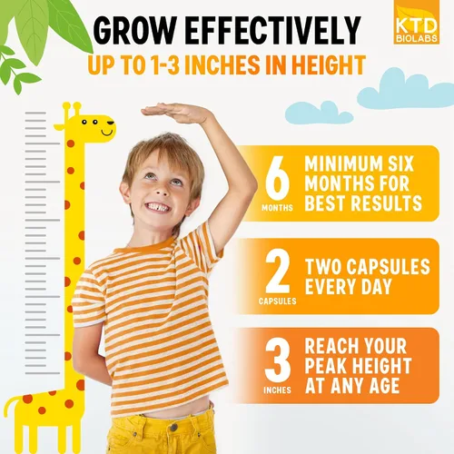 Vista 5 de Paquete de 2 cápsulas de apoyo al crecimiento de la altura para niños, fórmula de desarrollo diario con calcio, vitamina D3 y zinc, apoyo óseo