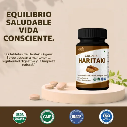 Vista 2 de ORGANIC SPREE Haritaki 120 tabletas Terminalia chebula – Suplemento para el despertar del tercer ojo – Suministro de 60 días – Apoya la digestión